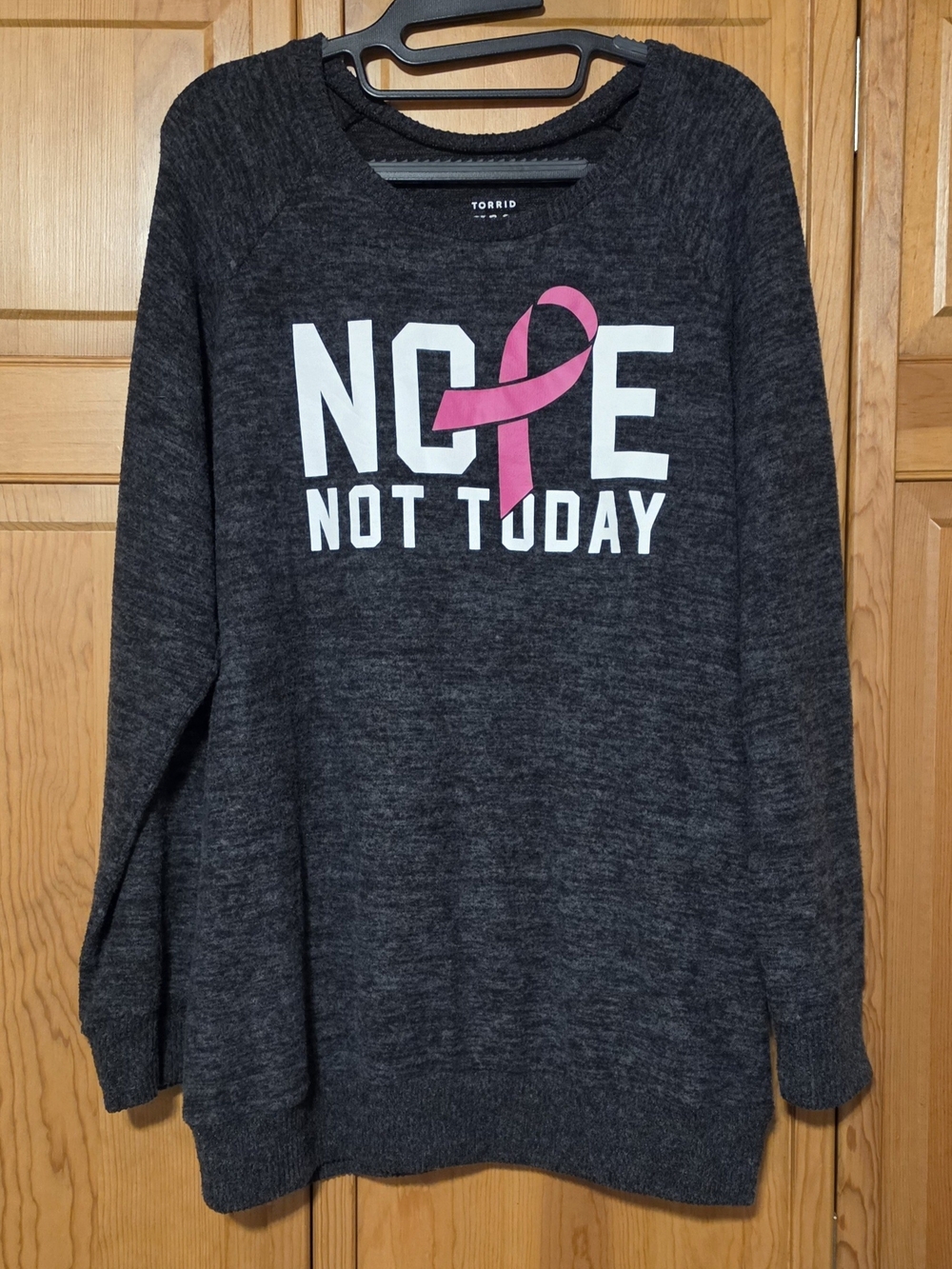 Torrid Charcoal 'NOPE Not Today' Pullover Sweater with Pink Ribbon